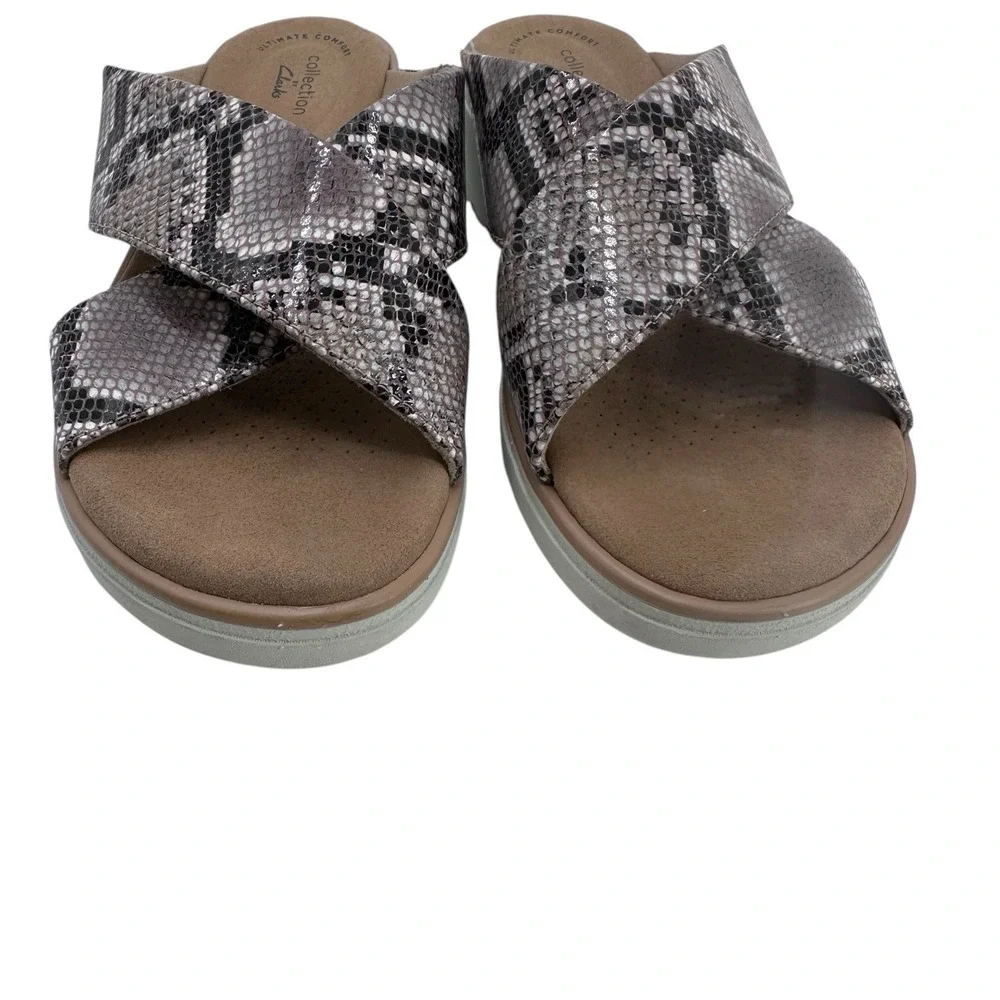 Clarks Jillian Gem Sandal in Natural Snake Women's Size‎ 7 W Slide Slip on Flats
